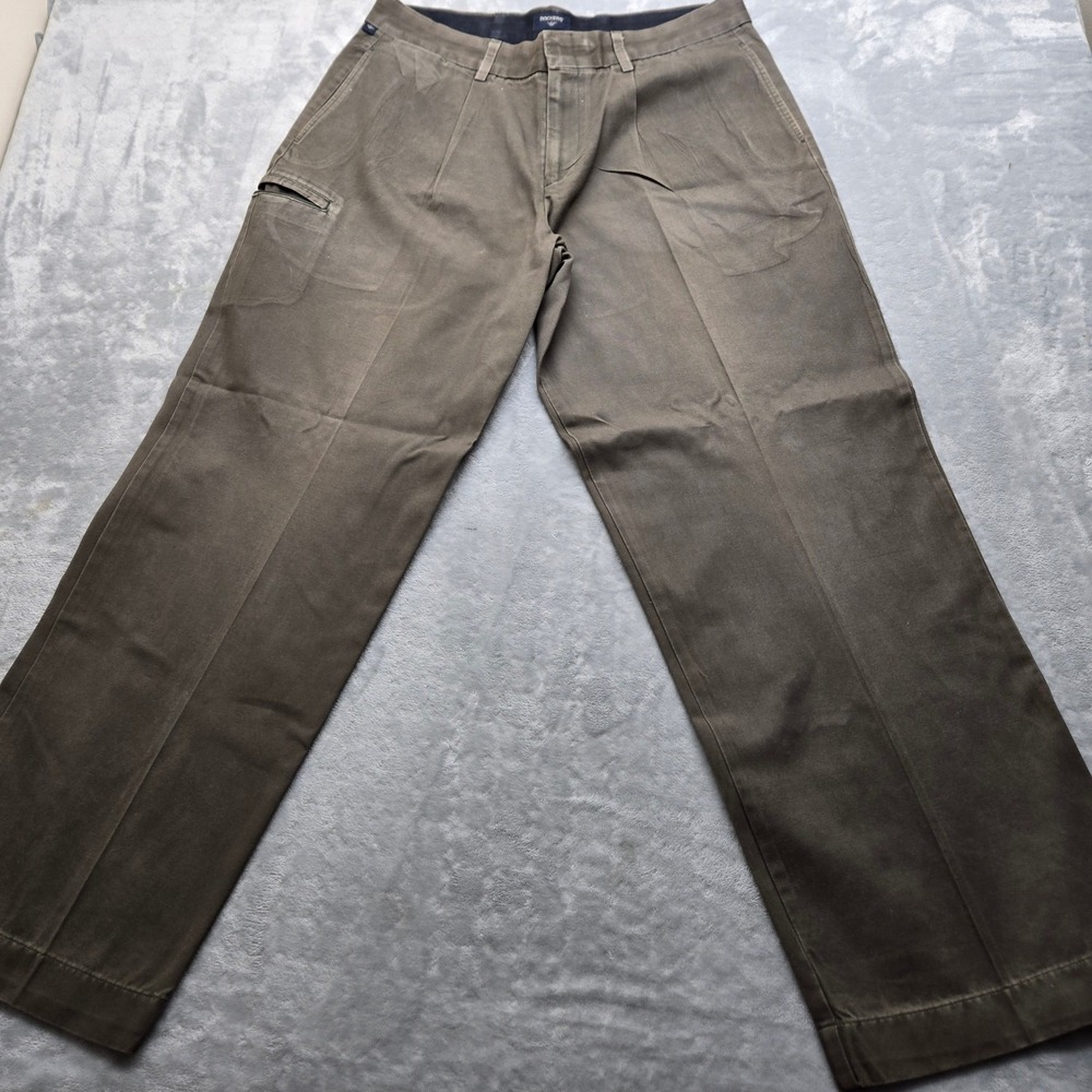 Dockers Stain Defender Pleated Chinos Mens Size 36x32 Olive Green Cotton Pants